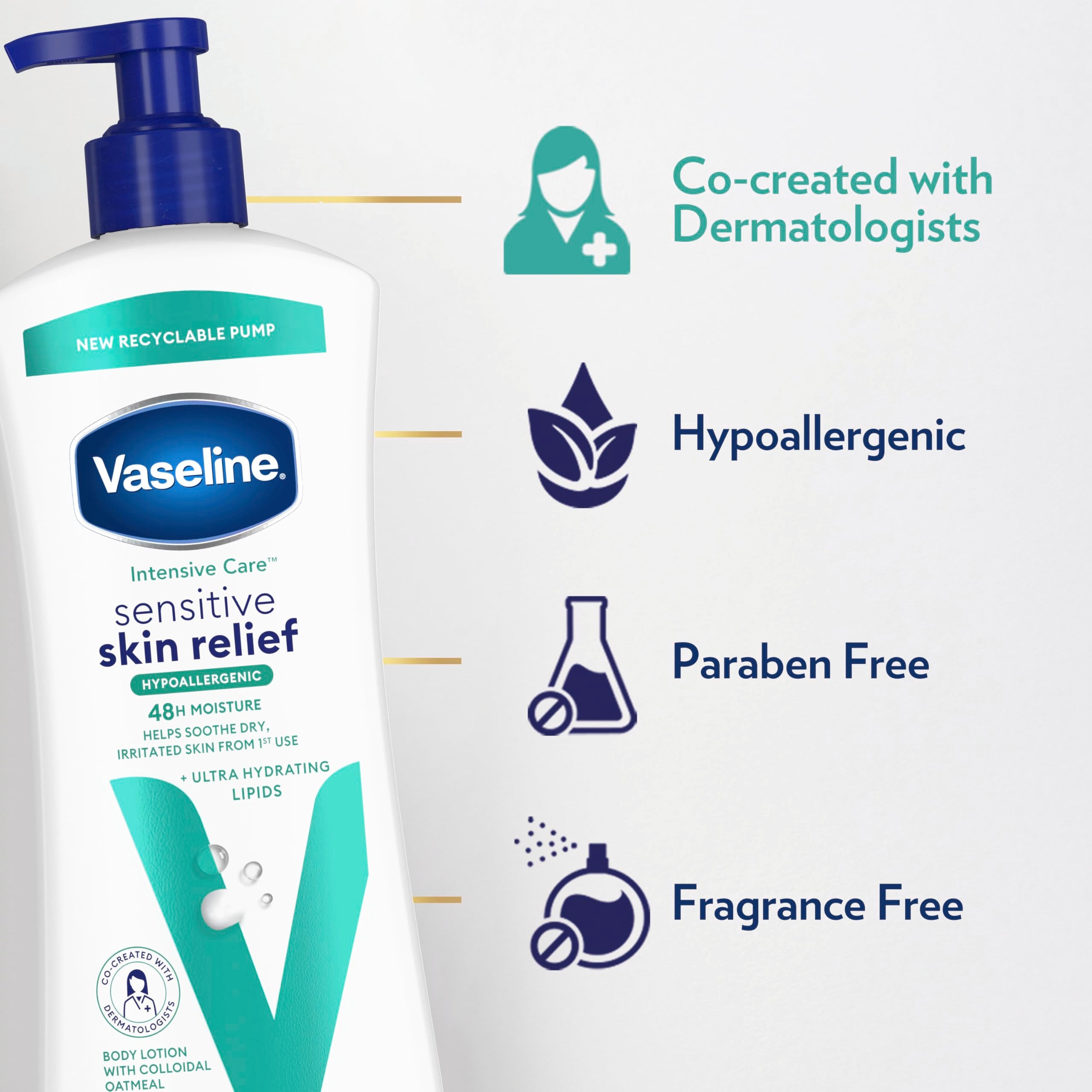 Vaseline Intensive Care Body Lotion 4 Pack Sensitive Skin Relief For Dry Skin With Colloidal Oatmeal and Ultra-Hydrating Lipids 20.3 oz